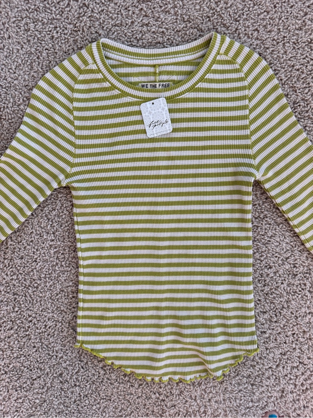 Free People - Easy Does It - Olive Green & White Striped Ribbed Long Sleeve Top